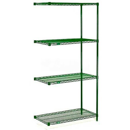 NEXEL Poly-Green, 4 Tier, Wire Shelving Add-On Unit, 60W x 14D x 74H A14607G